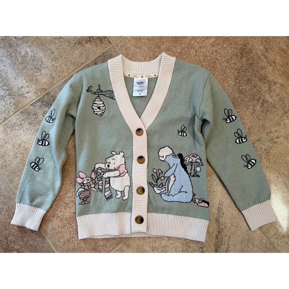 Disney Girls' Winnie the Pooh Button Down Cardigan - Sage Green Size S NWT